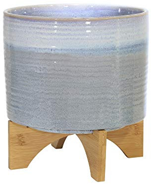 Sagebrook Home Pot de Fleurs sur Pied en céramique 30,5 cm Bleu délavé 10,5 x 10,5 x 11,25 cm