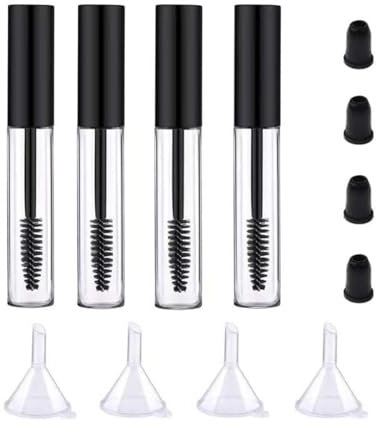 4 Pack Empty Mascara Tube with Eyelash Wand, Aruza 10ml Premium Eyelash Cream Container Bottle with Mini Funnels and Leak Stoppers for Applying Castor Oil and DIY Cosmetics (black)