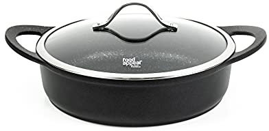 food appeal Black Marble Pentola a induzione con coperchio in vetro, rivestimento antiaderente, design marmo nero, per fornelli a gas, a induzione, in ceramica e fornelli elettrici (28 cm di