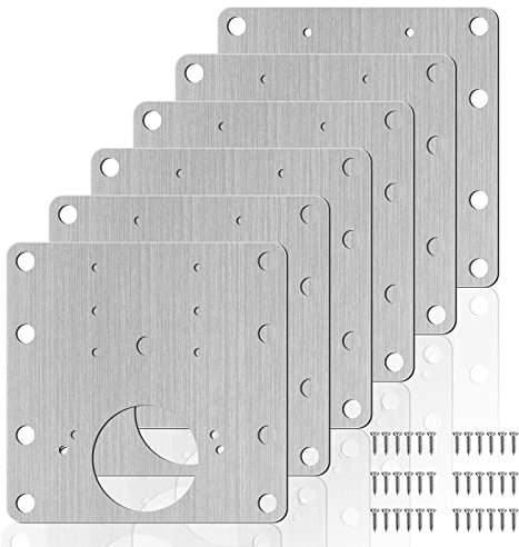 6 Stück Scharnier Reparaturplatte, Edelstahl Scharnier Reparaturplatte, Küchenschrank Reparaturplatten mit Löchern, Schrankscharnier Reparaturhalterungen mit Schrauben (90 x 90 mm)