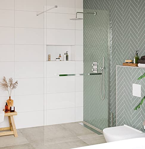 Saqu Modulo Walk-In Dusche inkl. Handtuchhalter und Antikalk 120x210 cm - Walk in Dusche mit Stabilisator - NANO Glas Duschtrennwand Badewanne Duschwand Aluminium