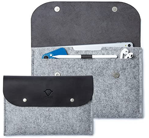 Custodia per iPad Pro Air 8th 7th 6th 5th Generation 2022 2021 11 10.9 10.5 10.2 9.7 con Magic Smart Keyboard Folio. Ful Grain Vera Pelle e Feltro di Lana Naturale. CITYSHEEP