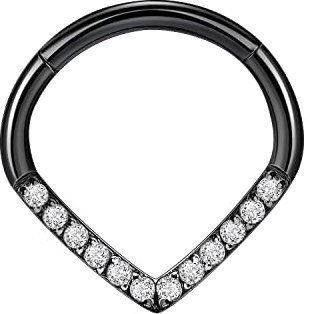 hengkaixuan 16G Teardrop Septum Clicker Ring Daith Ohrringe Chirurgenstahl Daith Rook Tragus Piercing Schmuck CZ Kleine Creolen Balck Nasenring Septum Schmuck 8mm