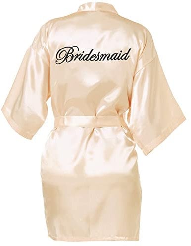 Shining She Bridesmaid Satin Dressing Gown, Champagne Gold Bridesmaid Robes Women Bridesmaid Morning Robes V-Neck Pyjamas for Bridal Wedding Party