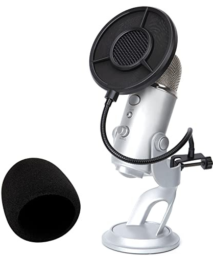 Blue Yeti Pop Filter Foam Windscreen - 5.5 Inch Diam 6 Layers Pop Filter for Mic Cover Yeti Pop Screen Compatible with Blue Yeti Microphone Professional Metal Pop Filter by YOUSHARES