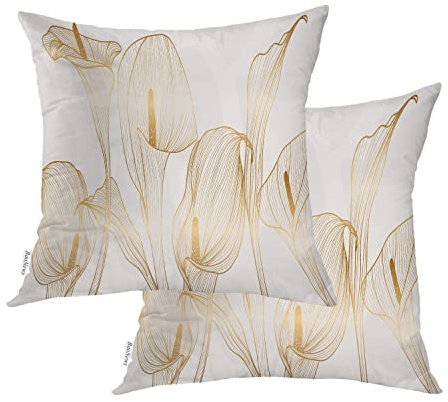 BaoNews Goldene Calla-Lilien-Kissenbezüge, Hochzeit, Blume, Goldkunst, Luxus-Kissenbezug, digitaler versteckter Reißverschluss, dekorativer Kissenbezug für Haar, Haut, quadratisch, 50 x 50 cm, 2 Stück