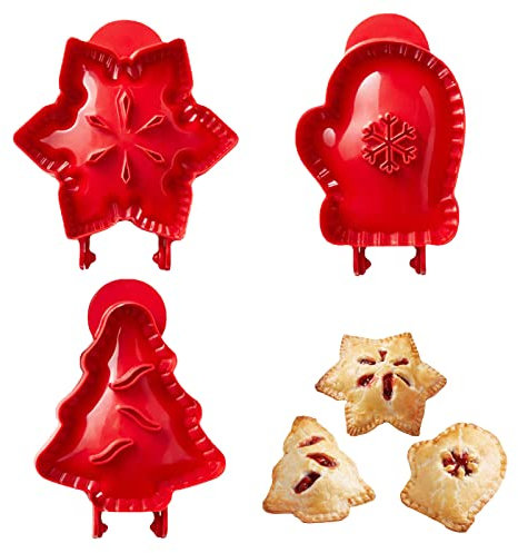 YEJAHY Set mit 3 Weihnachts-Mini-Kuchenformen, Teigpresser, Taschenkuchenformen, handgefertigte Kuchenform für Weihnachtsfeier, Backzubehör, Apfel, Kekse, Apfel, Kekse, Gebäck, Werkzeuge