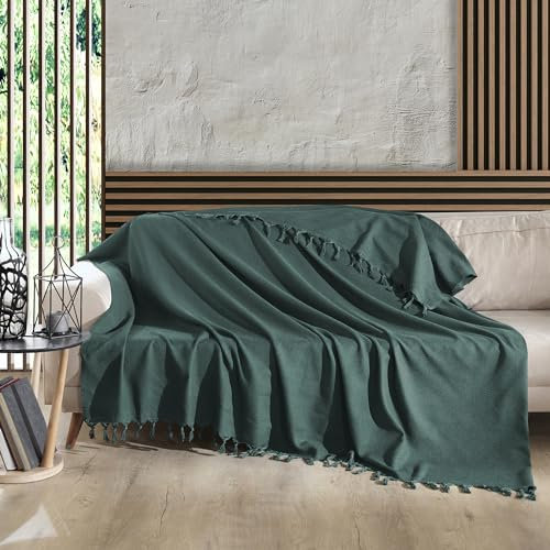 Milam London 100% Cotton Large Throw For Sofas | Beds | Settees | Bed Throw Double Size | Sofa Throws Large 2 Seater | Cotton Blanket | 200 x 230 cm Green