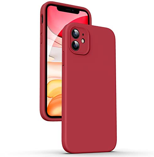 Supdeal Liquid Silikon Hülle für iPhone 11, [Flacher Kante Design] [Kameraschutz] [Anti Fingerabdruck] 4 Schicht Schützen Kratzfest Sturzsicher Flüssige Silikon Handyhülle Schutzhülle, 6,1, Rot