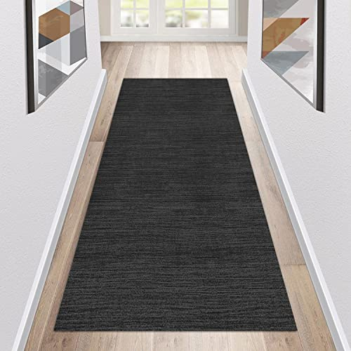 Siunwdiy Teppich Läufer Flur Küche rutschfest Waschbar Schwarz Küchenläufer Lang Modern Korridor -Teppichläufer Küchenteppich Meterware Anpassbar,Schwarz,60x400cm