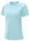 donhobo T-Shirts für Damen Sportshirt Kurzarm mit Reflexstreifen Leicht Atmungsaktiv Stretch Funktionsshirt Rundhals Tshirt Schnelltrocknend Laufshirt (Hellblau, L)