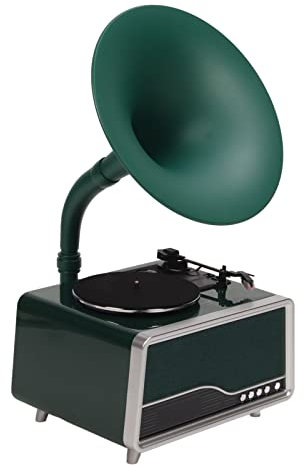 Gramophone Vintage, Haut-Parleur Bluetooth Phonographe avec Télécommande, Lecteur D'enregistrement USB Rétro Tourne-Disque Système de Haut-parleurs Stéréo pour Décor de Bureau (Vert noirâtre)