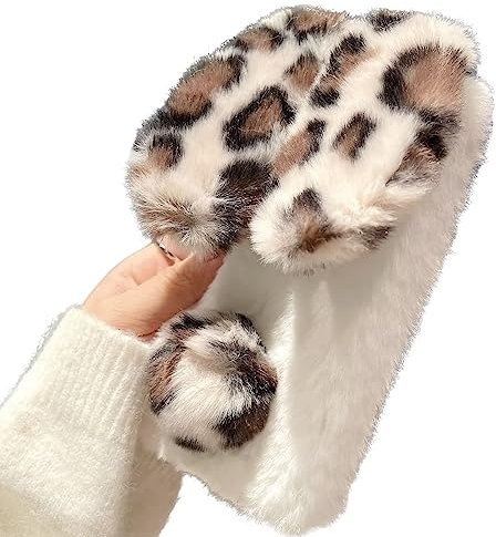 Tivenfezk Nadoli Hase Pelz Hülle für iPhone 14 Pro Max,3D Kaninchen Ohr Case Warme Flauschige Plüsch Schutzhülle Handy Schale Tasche Soft Bunny Cover