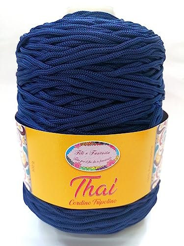Cordino cordoncino tripolino Thai di qualità, rocca da 500 gr. per borse, centri e varie, ferri uncinetto 3,5/4,5 (BLU 38)