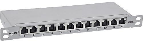 InLine® 10 Patchfeld Cat.6A 0,5HE 12-Fach, lichtgrau, RAL7035, mit Staubschutz