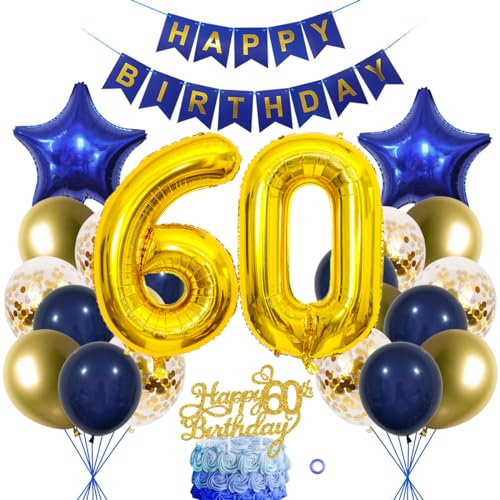 SNOWZAN 60. Geburtstag Dekorationen Blau Gold für Frauen und Männer - Luftballon Girlande, Tortendeko, 60 Jahre Deko