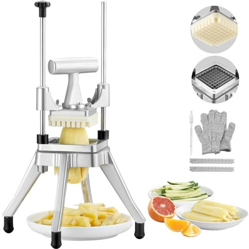 VEVOR Professional Kitchen Chopper with 3/8″ Blade - Durable Stainless Steel Food Cutter for Vegetables, Fruits, Potatoes, Tomatoes, Mushrooms, and Onions - Ideal for Commercial Use, Silver