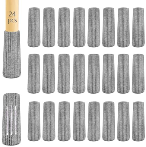 24 Stück Stuhlsocken, Elastisch Möbelsocken Gestrickte, Filz Stuhlbeinkappen, Dicke Unterseite, Antirutsch Pads für Möbel, Tisch, Bodenschutz, Vermeiden Sie Kratzer &Geräusche (Grey)