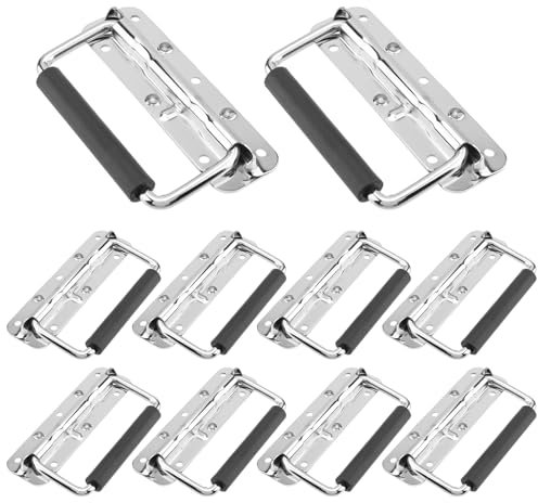 ZOENHOU Lot de 10 poignées pliantes de 140 mm - Poignee de caisse à ressort avec ressort intégré - Poignée de boîte à outils pliable - Poignée en métal - Poignée de transport pour porte de boîte à