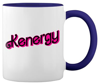 Kenergy Pink White Coffee Mug with Blue Rim & Handle