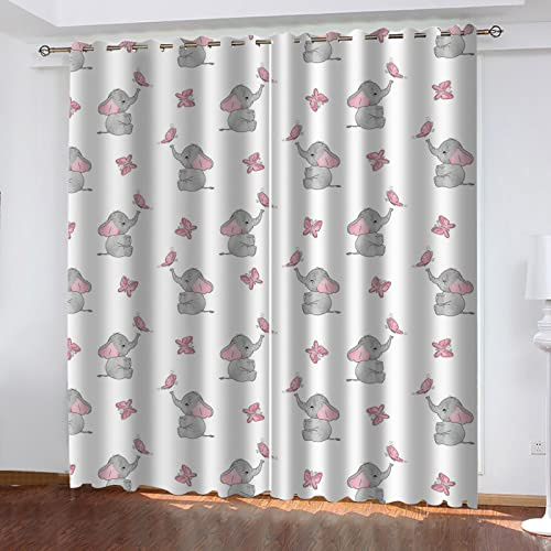 GOKSEL Gardinen 2 Stück x 140 B x 245cm H Schmetterling Elefant Blickdichte Gardinen -Lichtundurchlässige Vorhänge mit Ösen für Schlafzimmer Kinderzimmer Geräuschreduzierung