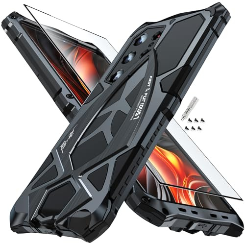 CeeEee Samsung Galaxy S24 Ultra Hülle mit Screen Protector, Schwarz | Metall Silikon, Outdoor Case, Militär Stoßfest, Rugged