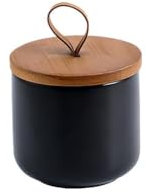 Simcat Ceramic Food Storage Jar, Tea Coffee Sugar Canister, Airtight Canister with wooden lid, Biscuit Container, Kitchen Storage Container, 8.79oz (Black,Small)