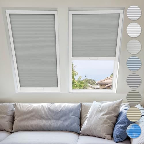 UrMoon Skylight Blinds for Roof Window, Easy Install Honeycomb Shades Cellular Blinds for Inclined Skylight Sun Room Windows (Light Filtering - Smoky Gray)
