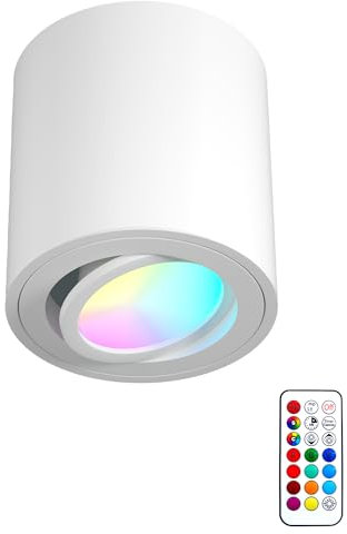 BrightArk Foco de Techo LED, Foco LED de Superficie GU10 Colores RGBW Más Luz Blanca 3W con Mando a Distancia por Infrarrojos, Downlight Plafón Luz de Techo RGB Regulable Redondo de Aluminio 230V