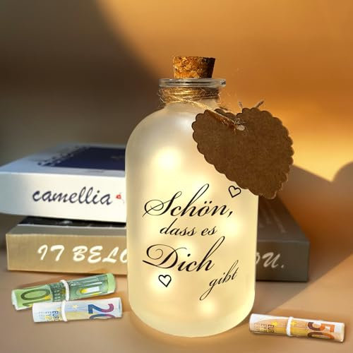 BARVERE LED Flaschenlicht mit Spruch-Schön, Dass es Dich Gibt, Deko Licht mit Korken, Leuchtflasche Personalisiert Geschenk für Geburtstag, LED Dekoflasche für Mama Oma Frauen Freundin