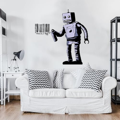 Banksy Barcode Roboter Wandaufkleber aus Vinyl – Street Art Graffiti-Maschinen-Aufkleber 78 x 79 cm