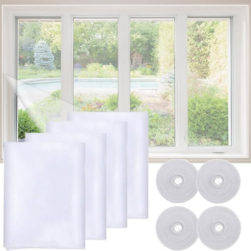 4 Pezzi Zanzariera per Finestre, Zanzariera per Finestra Anti Insetti, Rete per Zanzariera Finestra, con 4 Rotoli di Nastro Autoadesivo, 1.3mx1.5m (Bianco)
