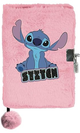 PASO Plüsch STITCH Tagebuch mit Vorhängeschloss Notizbuch Geschenkset Lilo und Stitch A5 Plüsch und Stift
