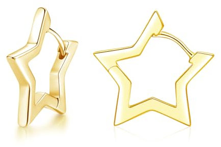Loutade Silver Hoop Earrings for Women, 925 Sterling Silver Star Hoop Earrings, Hypoallergenic Unisex Small Simple Cartilage Sleeper Huggie Gold Star Silver Hoop Earrings for Birthday Mother’s Day