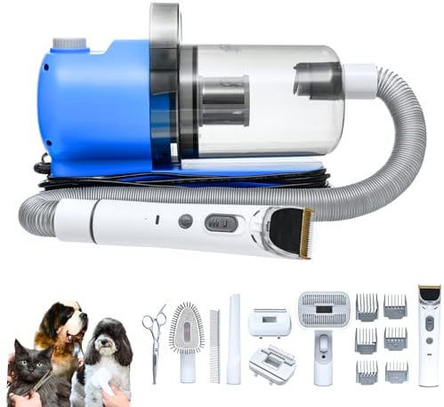 Dog Vacuum Grooming Kit 99% Pet Hair/Fur Removal, Low Noise, Brushes and Clippers, Complete Variable Speed Control, 21-Piece Set for Pro & Home use