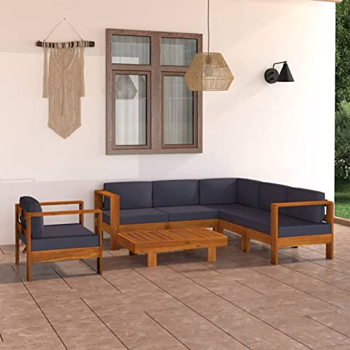 Faroom 7-TLG Gartenlounge Set Massives Akazienholz Lounge Gartenmöbel Set Loungemöbel Set Holz Balkon Lounge Sofa Outdoor Balkonmöbel Garten & Terrasse Dunkelgrau#2