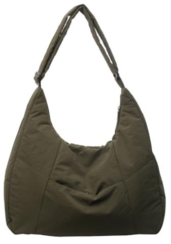 oukesin Damen Umhängetasche Nylon Schultertasche mit Reißverschluss Baumwolle Tasche für Alltag Reisen Schule, Dunkelgrün