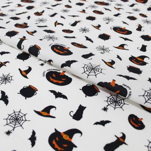 Stoff Meterware Halloween Baumwolle - 1 Meter, Kostüm, Fasching, Karneval, Kissen, Kinder, Bekleidung, Basteln, Nähen, Deko (Happy Halloween)