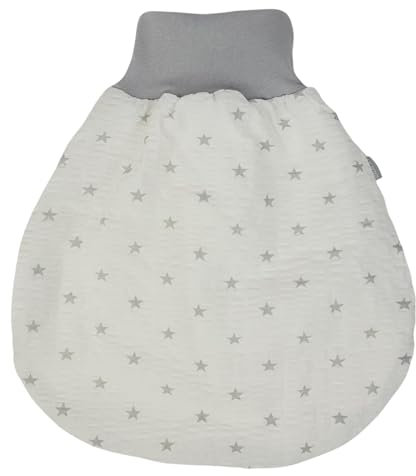 Lilakind Baby Baumwoll Strampelsack Kleinkind Schlafsack Weiß Graue Sterne Gefüttert - Made in Berlin Gr. S