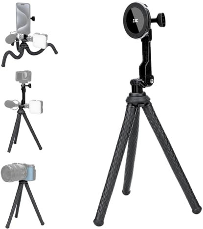JJC Flexibel Handy Stativ Kompakt Spiegellos & Action Kamera Octopus Stativ [3 in 1] Magnetischer Kopf für iPhone 17 16 15 14 13 12 1/4-20 Schraube für D.J.I 360 Vlogging Live Streaming Film Maker