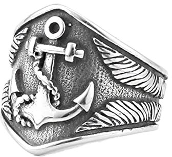 TQWSVUM Herren Wikingerschiff Anker Siegelring - Edelstahl Thor Hammer Vintage Piraten Ankerring - Hip Hop Biker Ring Nordisches Amulett Charme Skandinavien Schmuck(08)