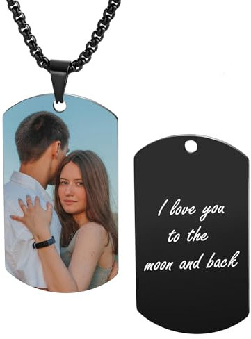 MeMeDIY Personalisierte Halskette mit Foto Anhänger Gravur Name/Datum/Text für Männer Frauen Gedenkkette Edelstahlschmuck Geschenk für den Freund -C1