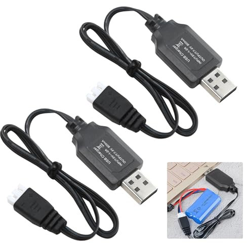 2pcs 7.4V 800mA USB Charger for Lithium Batteries Fast Charger with XH-3P 3-Pin Connector LiPo Battery USB Charging Cable for RC Cars Drones Quadcopters Toys RC Vehicles LED Indicator Charger