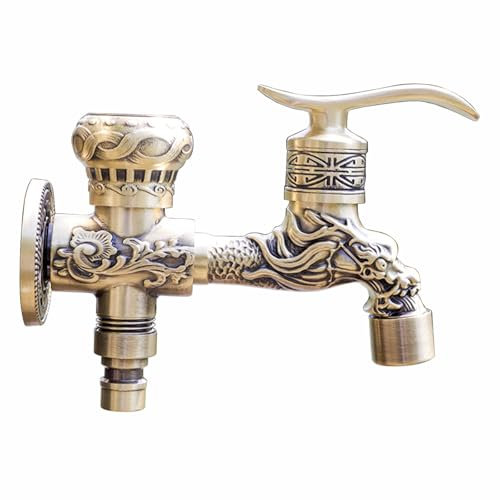 SXWYLZ Ubinetto Giardino Ottone Antico Rubinetto Doppio Giardino Lungo Rubinetto Acqua Fredda Rubinetto da Esterno In Ottone Fontana Giardino 1/2 Doppio
