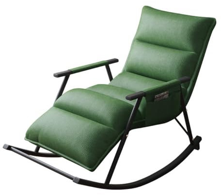ZXFDMSWJ Freizeit-Sofa-Schaukelstuhl, Schaukelstuhl mit hoher Rückenlehne, Schaukelstuhl aus Leder, Sessel aus der Mitte des Jahrhunderts für das Wohnzimmer, einzelne Seitentasche (Farbe: Grün)