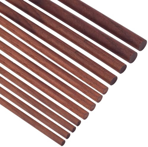 OLYCRFAT - 12 varillas de madera de nogal de 4 tamaños, 35 cm de largo, varillas de madera de 6/8/10/12 mm de diámetro, varillas redondas sin acabar, bloques de tallado de madera para modelos,