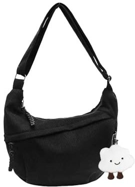 KATIMI Umhängetasche Damen, Crossbody Bag Damen Groß mit Verstellbarer Schultergurt, Stylische Damen-Umhängetaschen, Moon Bag Einfarbige Cord für Arbeit Schule Reisen Einkaufen (Schwarz)