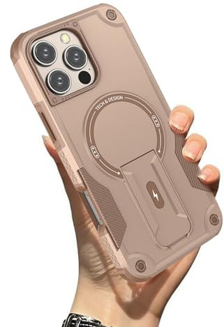 Wryhaul Outdoor Sports Long Strap Crossbody Magnetic Bracket Case for iPhone, Drop-Proof Dual Layer Armor Case, Magnetic Phone Case 13/14/15/16, Hidden Stand Mobile Phone Case (Gold,16Pro-max)