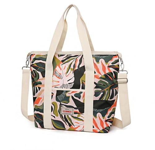 GreatRise Groß Kühltasche, 15L/29L Faltbar Isoliertasche Damen Thermotasche Strand Lunchbag Auslaufsicher Picknicktasche mit Verstellbarem Schultergurt für Picknick Camping Arbeit Grünes-Blatt-29L