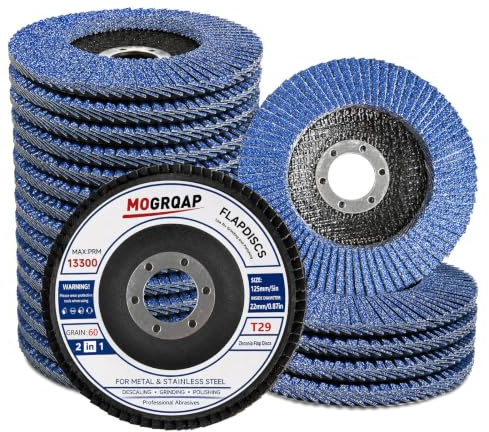 MOGRQAP 20 Stück 125mm Fächerscheiben, Feine Oberfläche Fächerschleifer 60 Körnung Winkelschleifer Chleifmopteller Schleifscheiben Flap Disk für Metall Holz Stahl